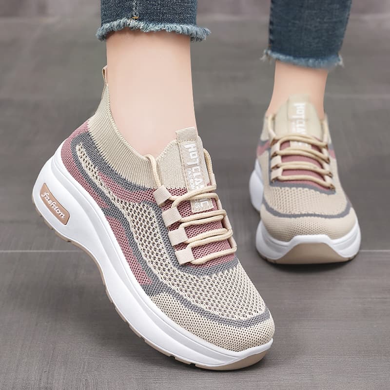 Women's With Thick Soles, Classic Casual Sponge Cake Comfortable Breathable, All Season Flying Woven Shoes, Fashionable