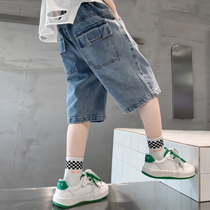 Mother & Kids Boys summer denim shorts 2024 shorts summer thin new style children's clothing trendy boys casual pants