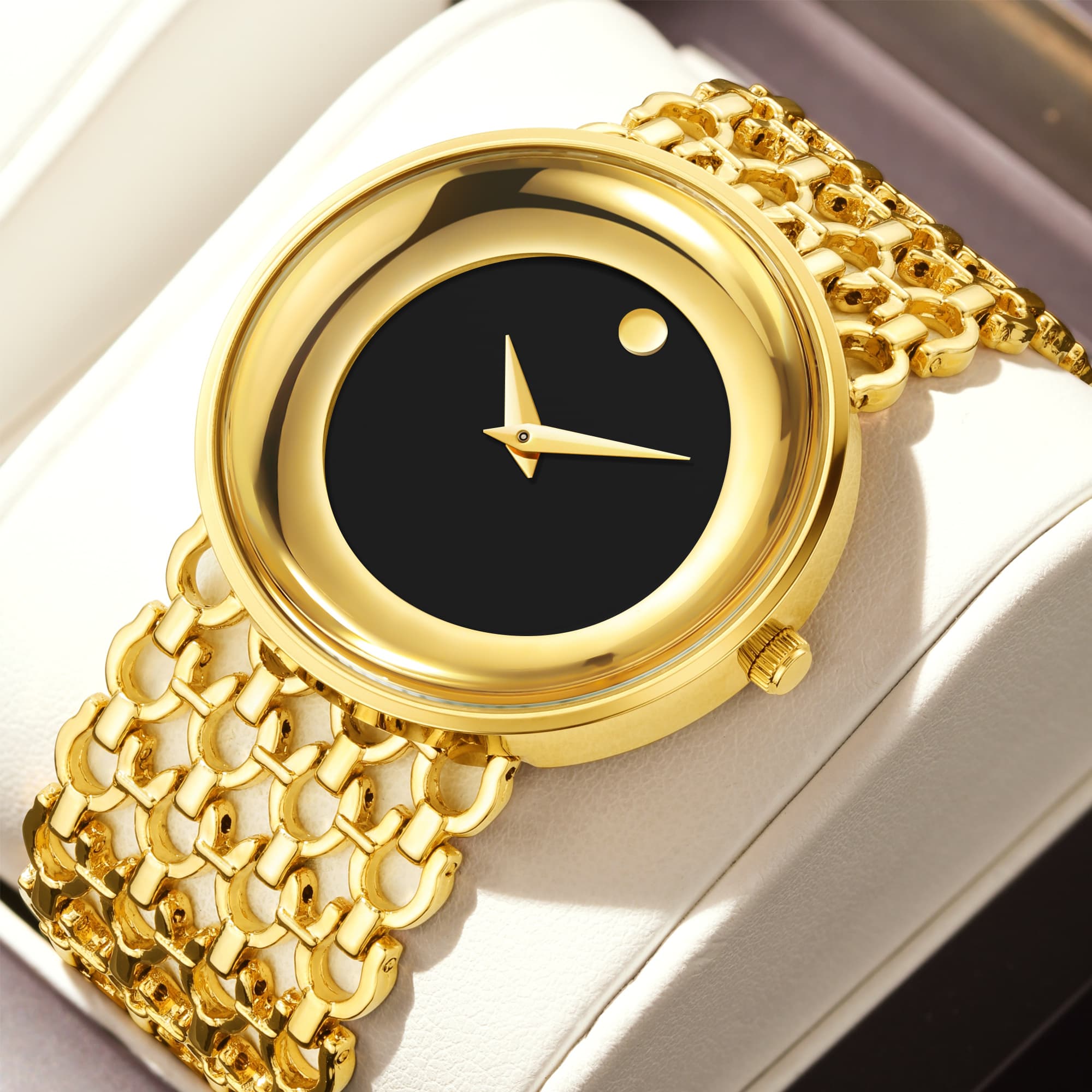 Women's Watches Hot Sale Gold Case Black Face Simple Style New Boxed Watch Remover Ion Gold Plated