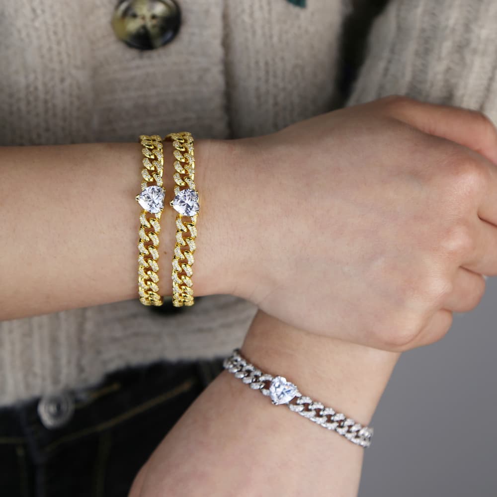 Heart Shaped Zircon Chain Bracelet With Diamonds And Full Diamond Hip Hop New Hip Hop Ladies Bracelet