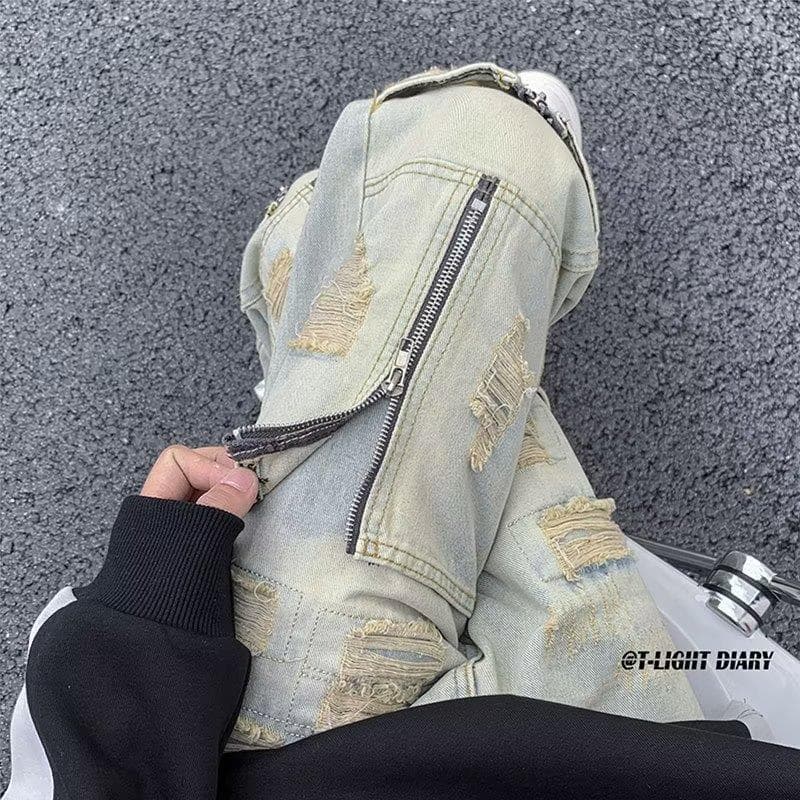 Men's Clothing American High Street Heavy Craft Jeans Men's Trendy Brand Hip-hop Niche Design Pants Spring Ripped Beggar Pants