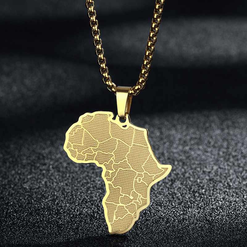 Creative Africa Map African Stainless Steel Men Jewelry Golden Ancient Country Pendant Necklace Birthday Gift