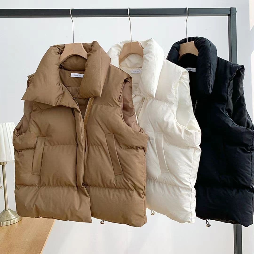 Women stand collar new sleeveless cotton vest wearing vest coat trendy.
