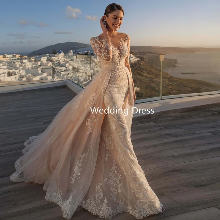 Women's Clothing 2024 new princess bride fishtail wedding dress white trailing transparent backless lace wedding dress l two piece set