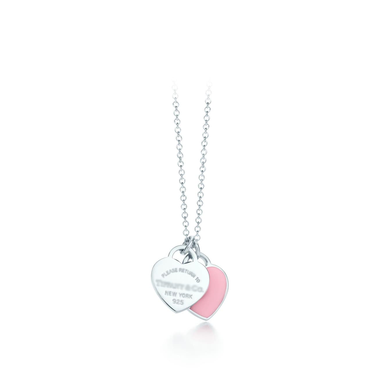 Pendentif double cœur classique de la marque T pour femme, collier en émail rouge, vert et rose, léger et simple.