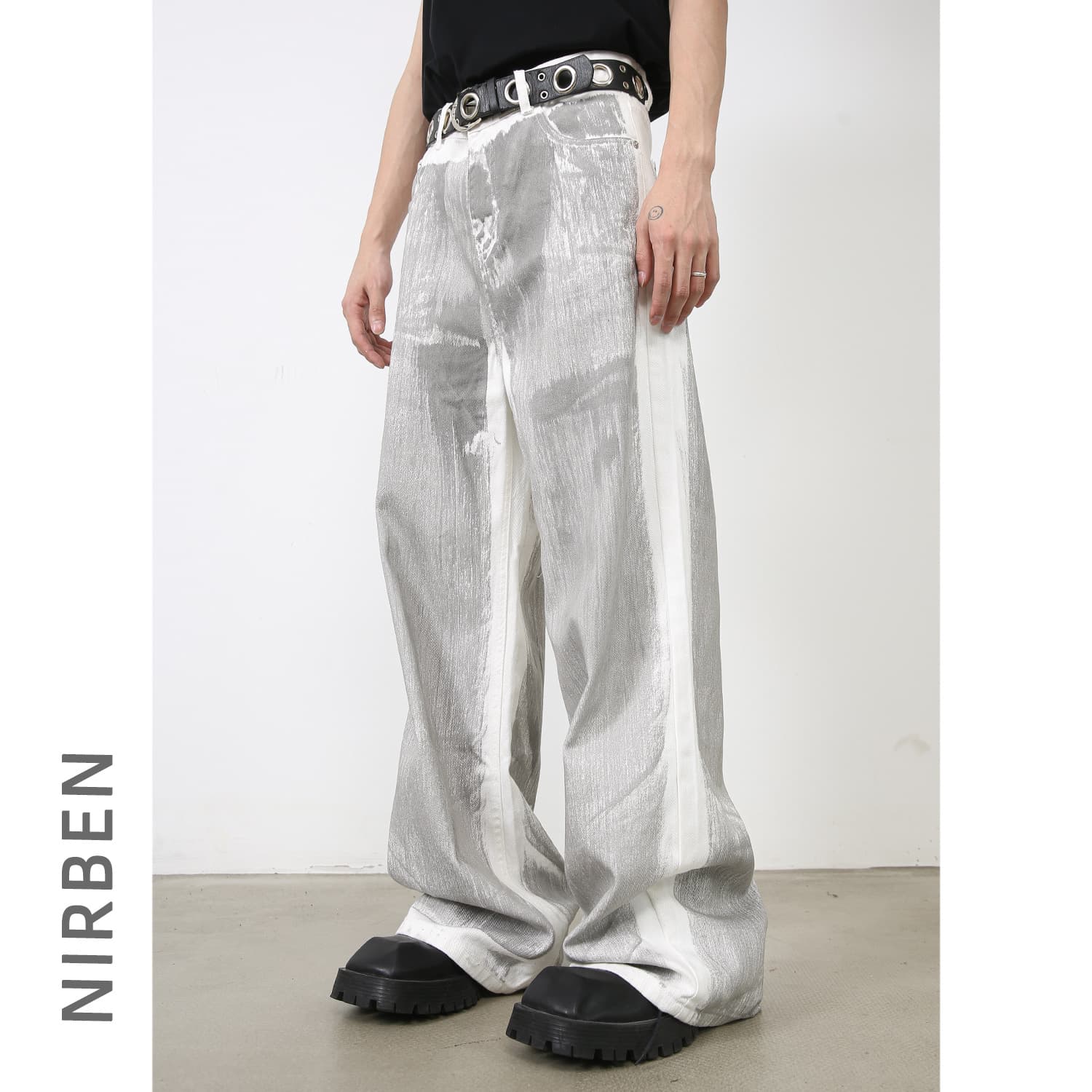 Dirty Wash Jeans – Oversized Straight-Leg Pants For Men | Streetwear Distressed Denim, Hand-Painted Details, 100% Cotton (S-XL)​