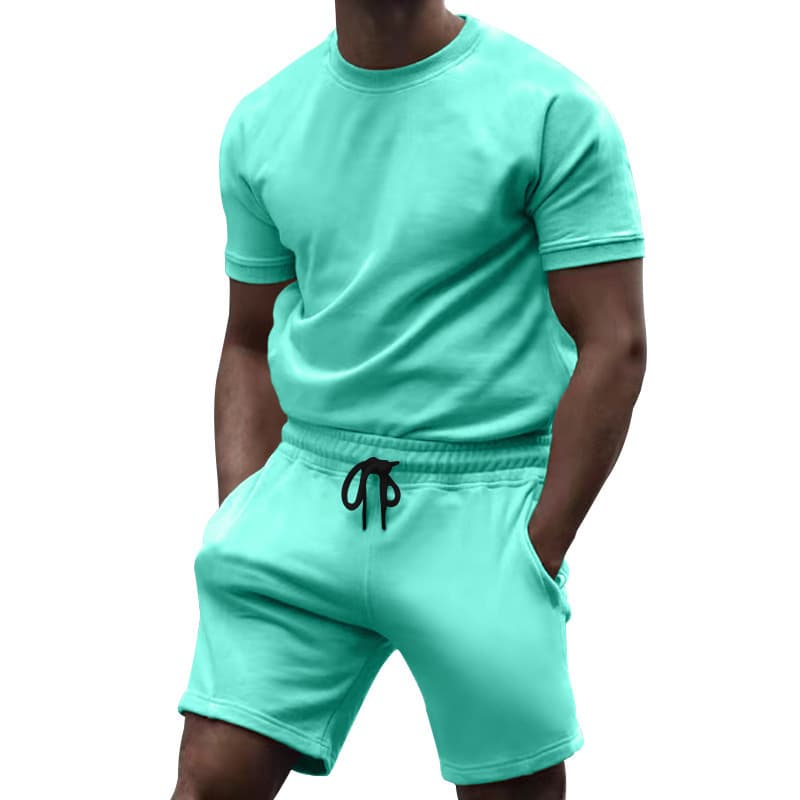 Man's Clothing Short-sleeved Men's Casual Fashion Solid Color Two-piece Tracksuit Tracksuit Men