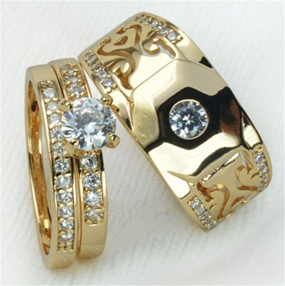 Jewelry Plated Couple Simulation Diamond Engagement Ring, Men's And Women's Ring Set