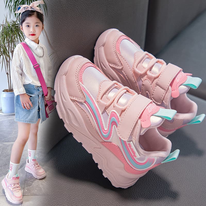 Kids Clothing Girls' sports shoes 2024 new soft bottom non slip children's running shoes for middle and large children's fashionable girls' dad shoes