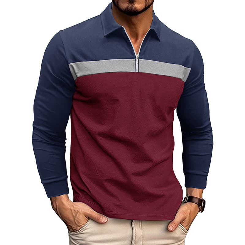 Men's Clothing Polo Men's T-shirt New Lapel Splicing Shirt Men's Long Sleeve