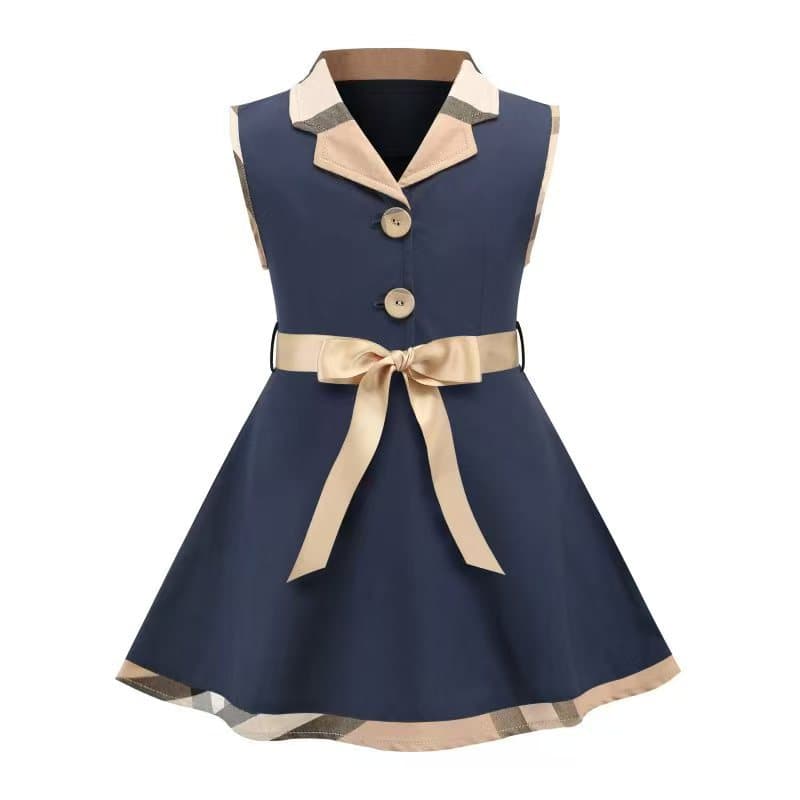 2025 Spring Summer New Style Turn-Down Collar Sleeveless Pure Cotton Patchwork Girls' Tank Plaid Dress