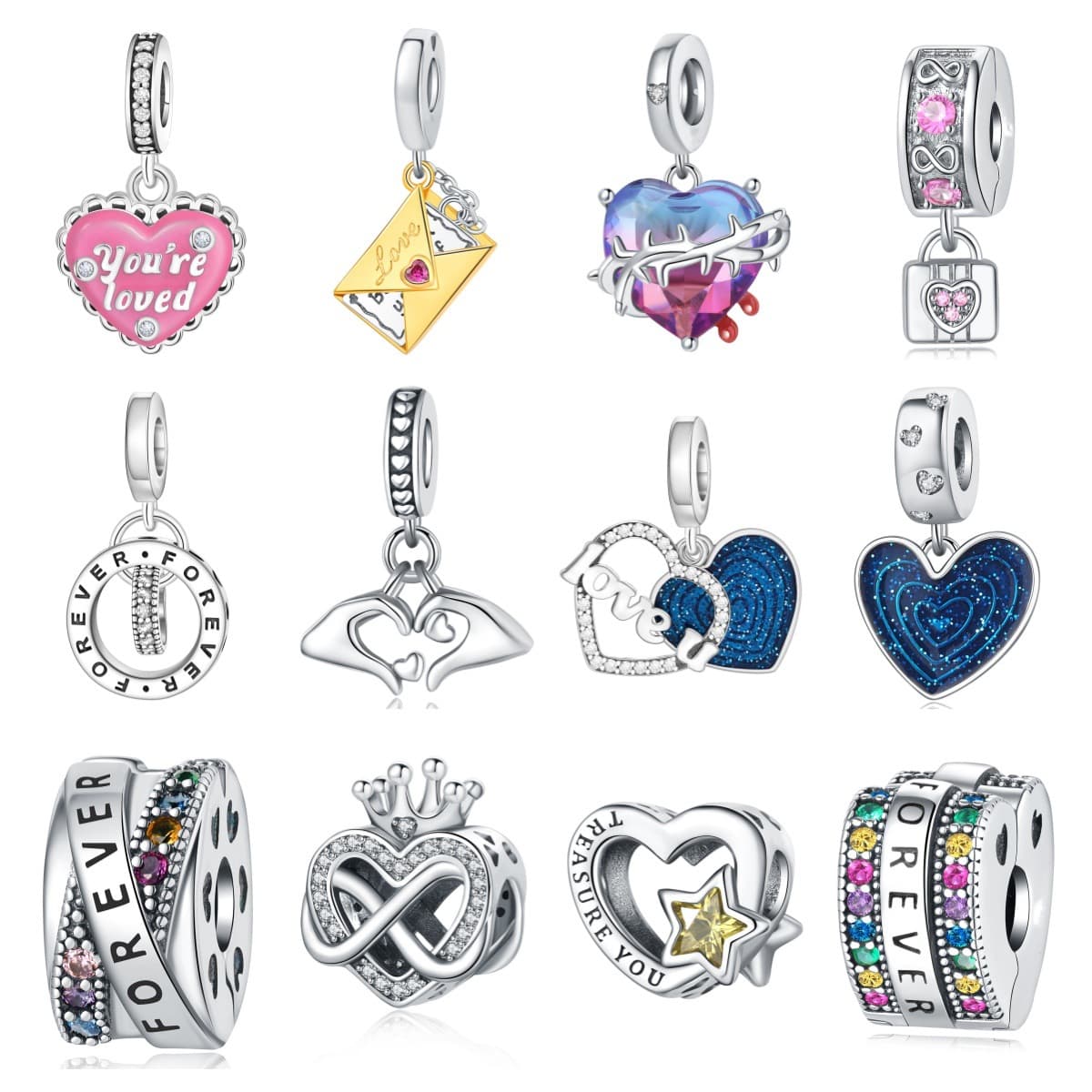 Women's Jewelry FOREVER Love Color Zirconium Positioning Buckle Charm Pendant Beads DIY Jewelry Bracelet Accessories Copper Silver
