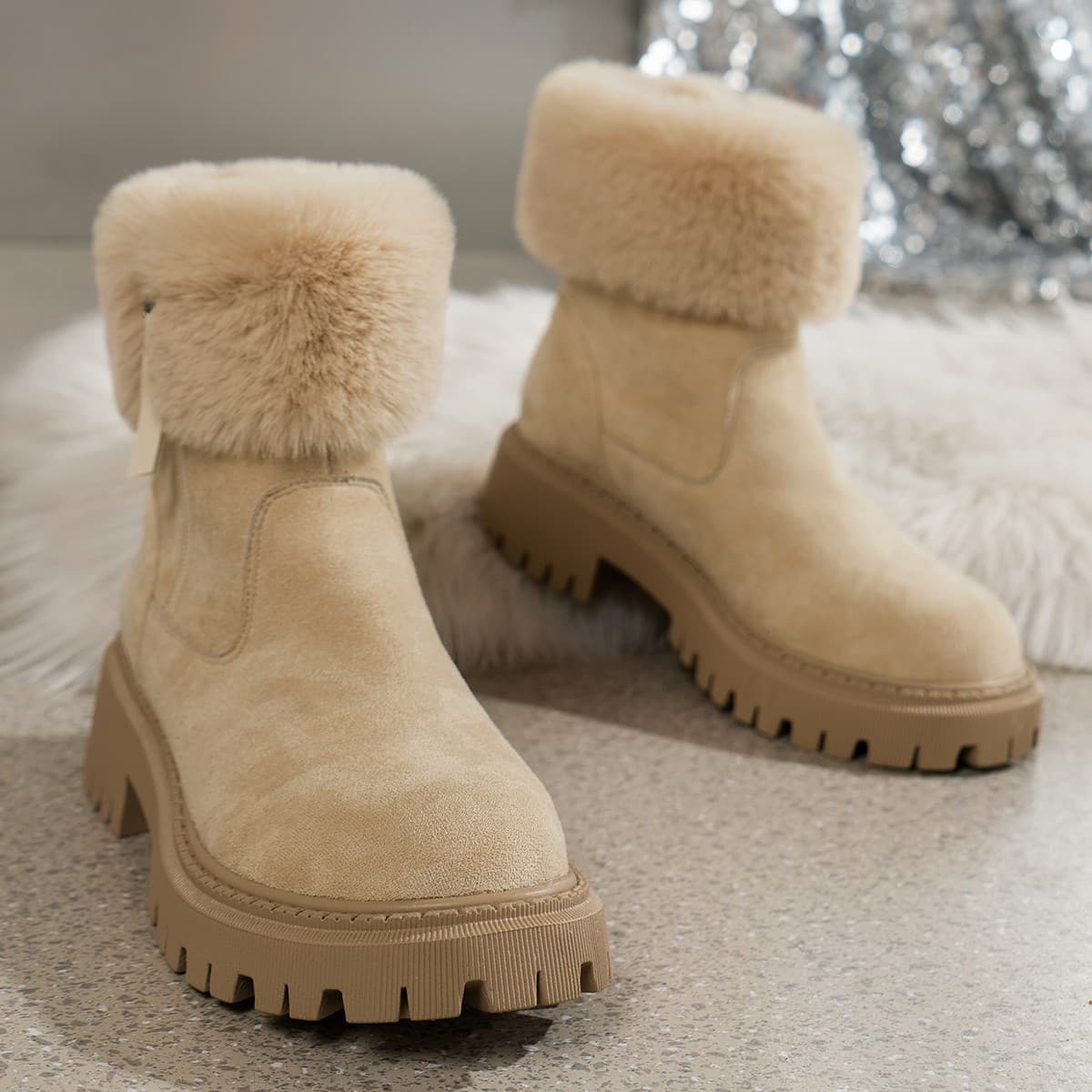 Winter new cotton shoes with extra wool and thick women's casual short boots