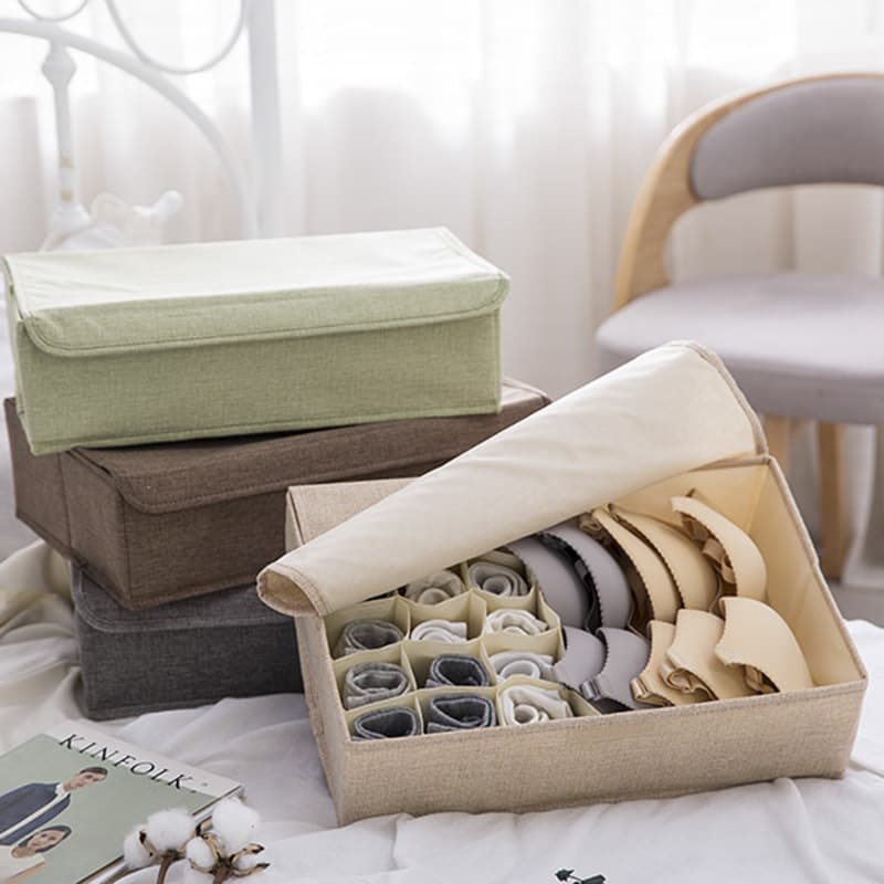 Home Improvement Foldable Washable Cotton And Linen Underwear Storage Box, Moisture Proof Multi Grid Sock Storage Box, Large Drawer Storage Box