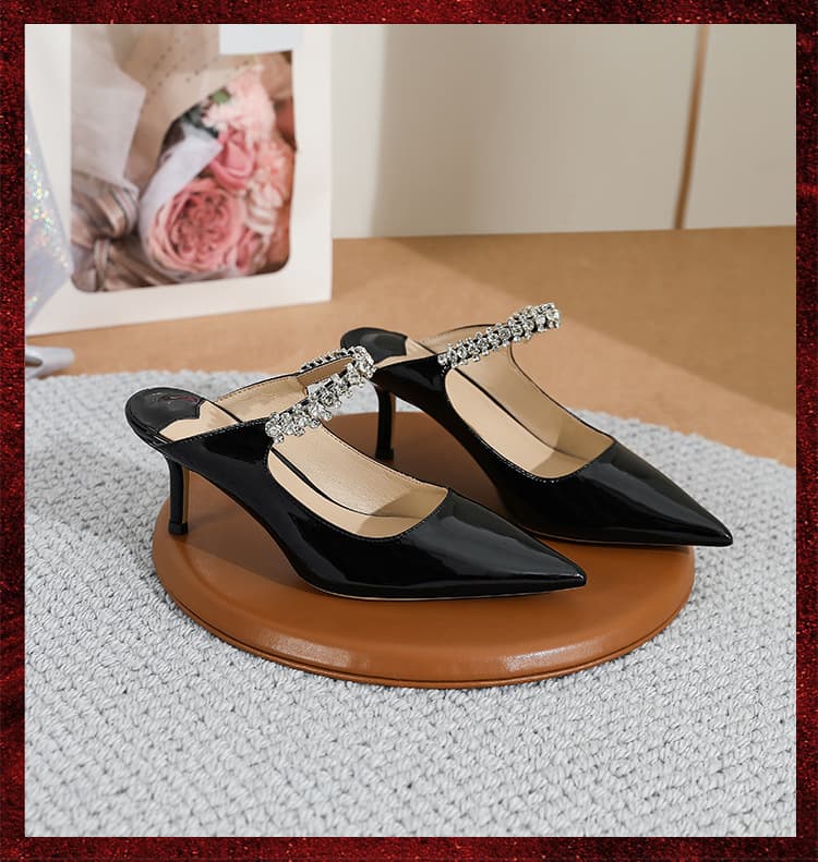 Grape mom studio lee ~ spring and summer fairy rhombus belt high heel pointy toe sandals, Baotou Mueller half slippers, women
