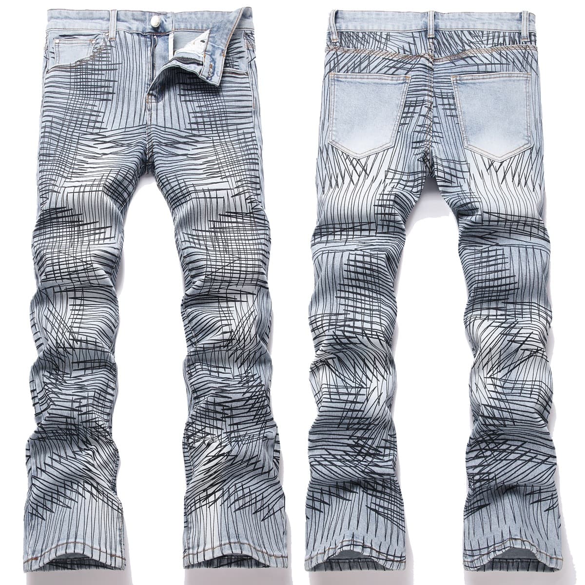 Men's Distressed Flared Jeans – High-Street Raw Hem Denim With Deconstructed Embroidery (28-42 Waist, Vintage Acid Wash, Punk Revival Staple)