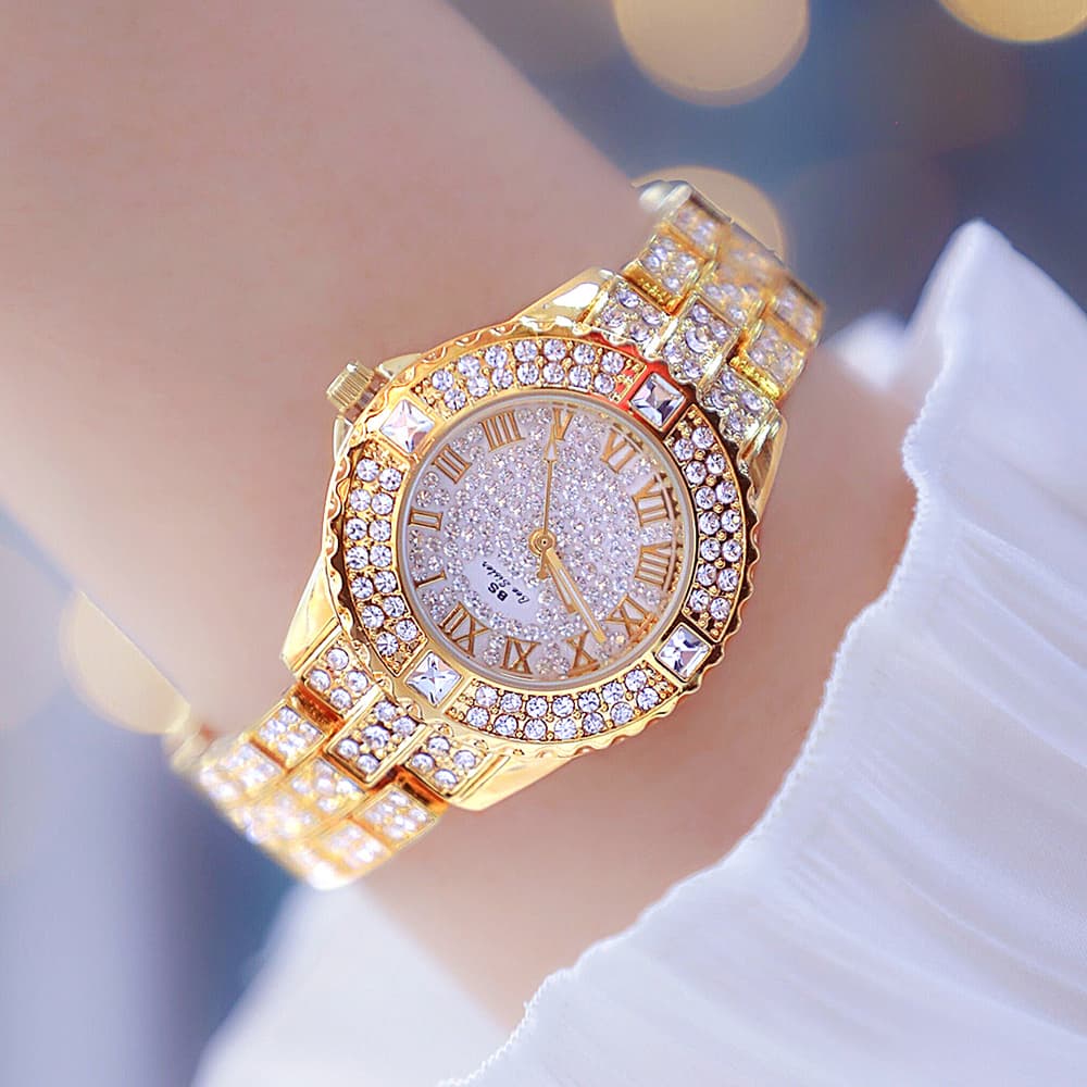 Fashion Ladies Watches Top Brand Luxury Gold Full Diamond Watch For Women Gift Quartz Wristwatches Rhinestone Silver Clock