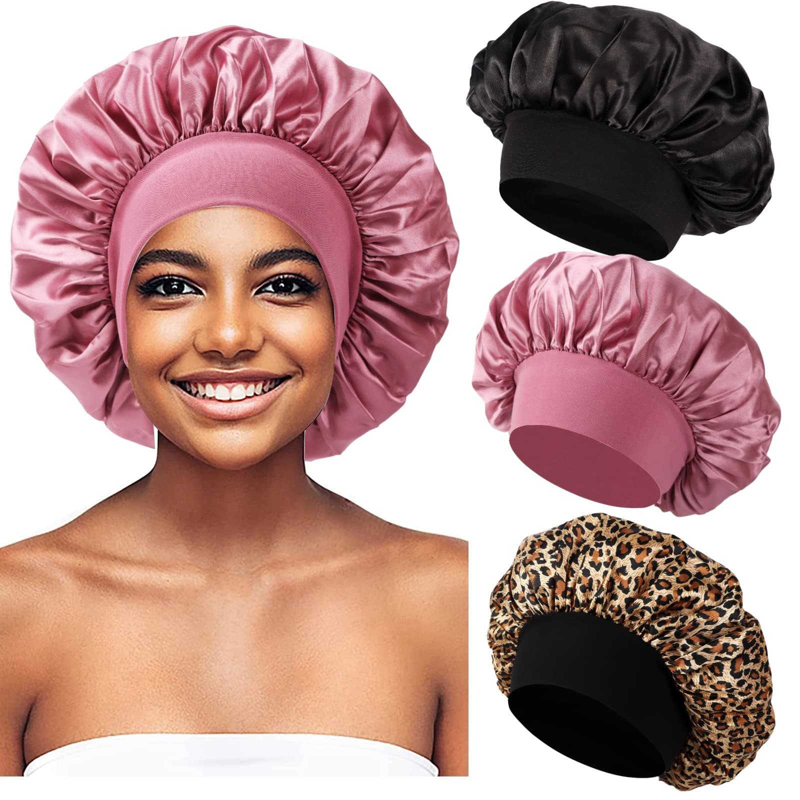 solid color wide brim elastic adult sleeping cap men and women fashion hair care beauty shower cap satin chemotherapy cap