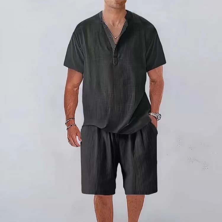 2023 Summer New Men's Solid Color Short sleeved Casual T-shirt Shorts Set