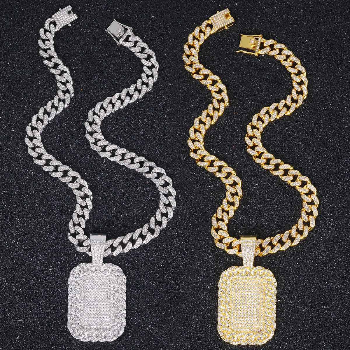New Hip Hop Personalized Full Rhinestone Military Pendant Necklace For Men Trendy Exaggerated Accessories