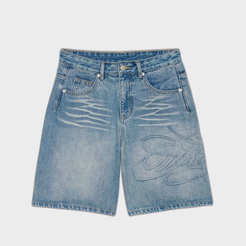 European And American Popular Retro Letter Printing Denim Shorts Men's Simple Street Casual Loose Medium Pants Five-point Pants Summer