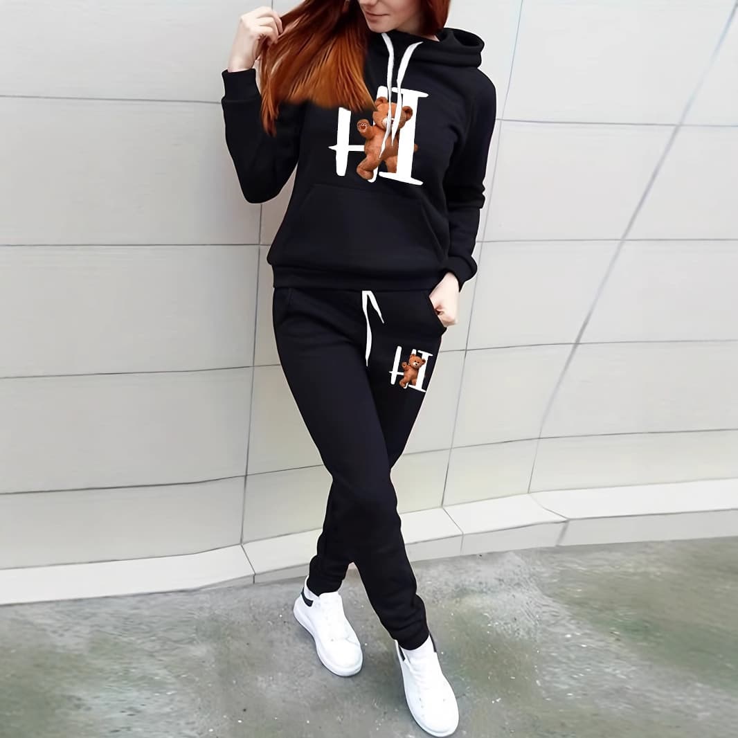 Women's Clothing Fashion Print Solid Color Suit Leisure Sports Two Pieces