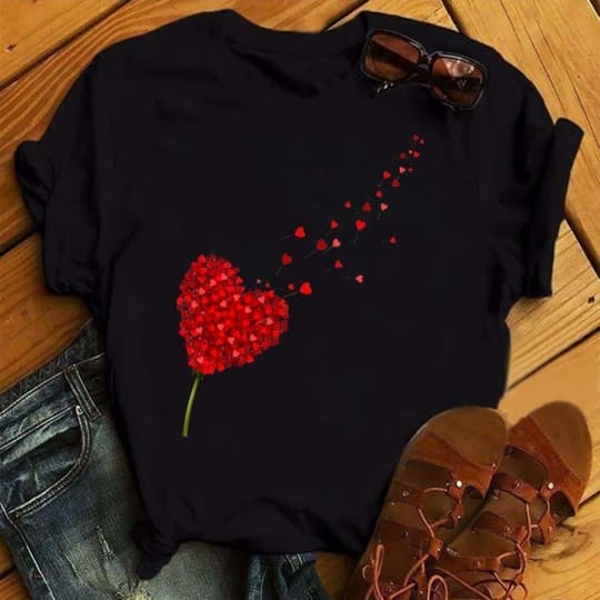 Women's Love Printed Short-sleeved Round Neck T-shirt