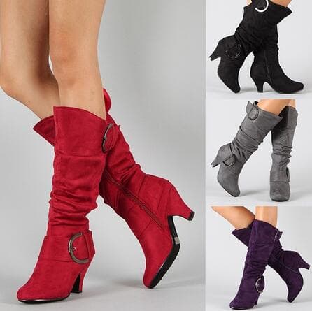 Frosted spring and autumn women's boots belt buckle high knight boots chunky heels