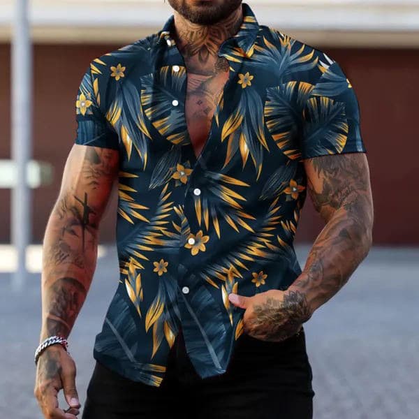 Hawaiian Shirt Printed Short Sleeve Shirt Men's Size Beach Exclusive Men's Shirt Large Size