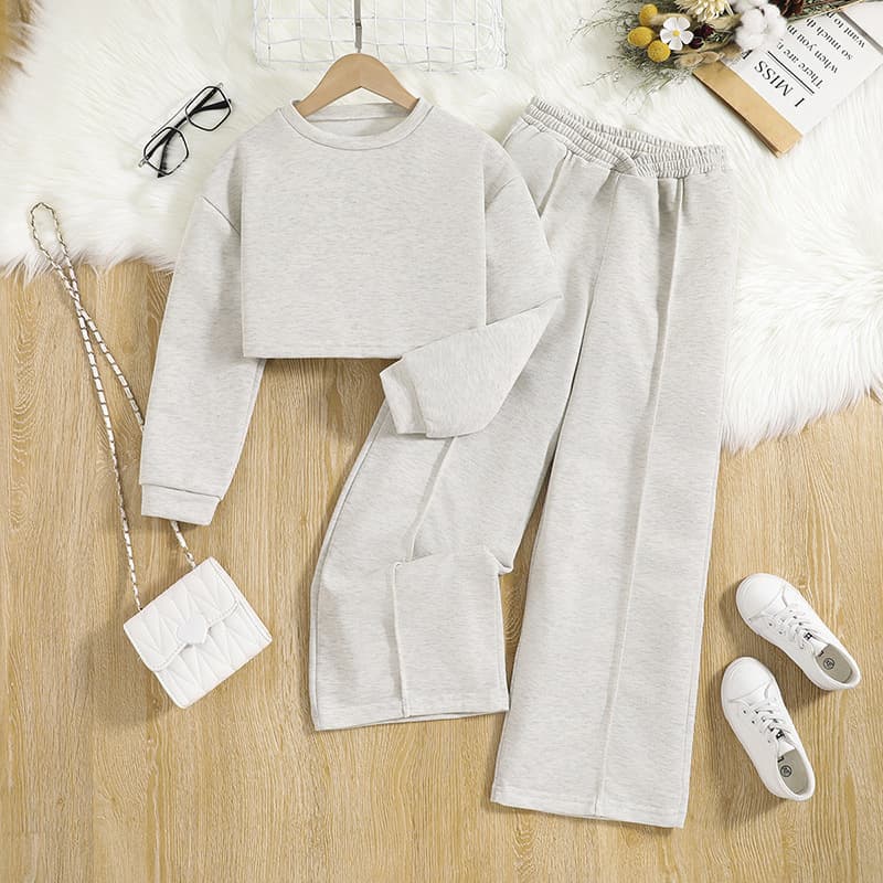 Mother&Kids Children's clothing Children's fashion long sleeve short top wide leg pants girls' suit