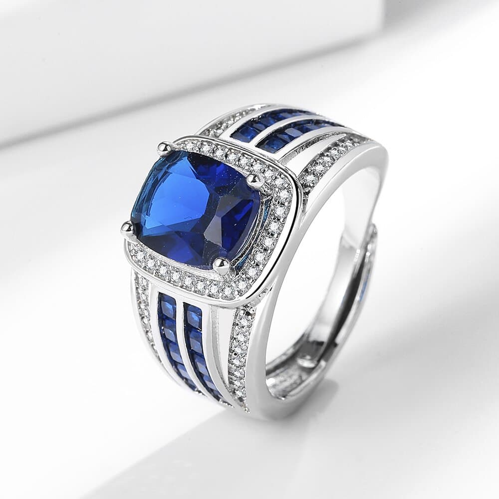 Fashion Jewelry Spinal Crystal Simulation Blue Men's Full Diamond Hot selling Ring