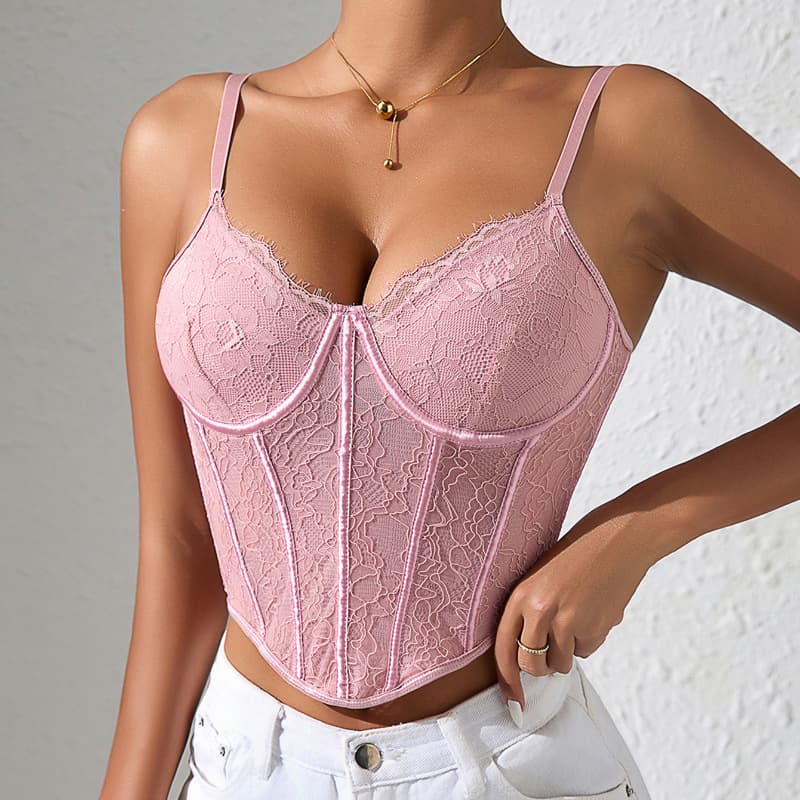 women's clothing lace camisole vest inner wear bottoming top female waist mesh fishbone wrapped chest thin style