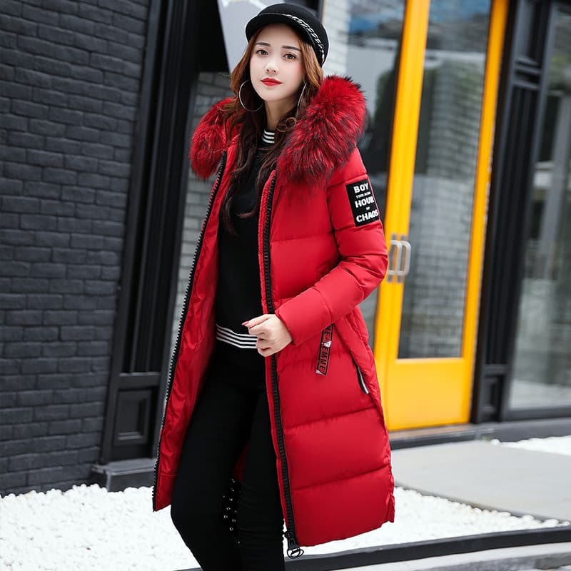 Women's fashion hooded large fur collar Warm jacket cotton padded jacket padded jacket