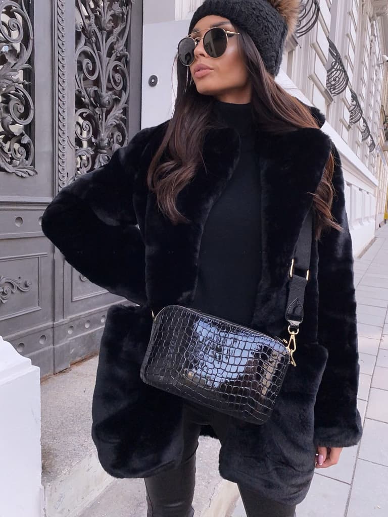 temperament commuter long-sleeved lapel fur coat solid color warm slim coat women's fur