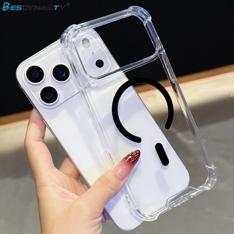 Luxury For Magnetic Clear Case For Iphone 17 Air 16 15 14 13 12 11 Pro Max Plus Shockproof Soft+Hard Transparent