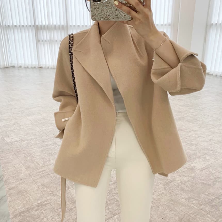 Women's Clothing thickened fashionable simple with belt waist loose temperament woolen coat jacket tops