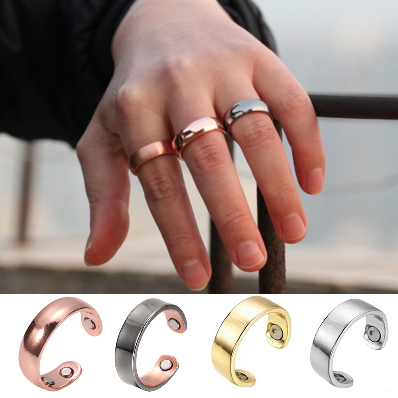 Shuosbai Men Ring Opening Magnetic Jewelry Electroplating Geometric Finger Ring Birthday Gifts