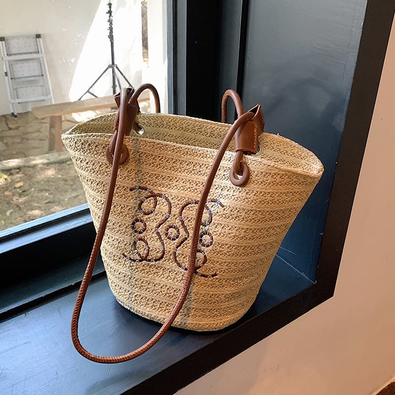 Bags For Women Large Capacity 2023 New Woven Straw Bag Shoulder Bag Summer Seaside Beach Straw Bag Bucket Shoulder Bag
