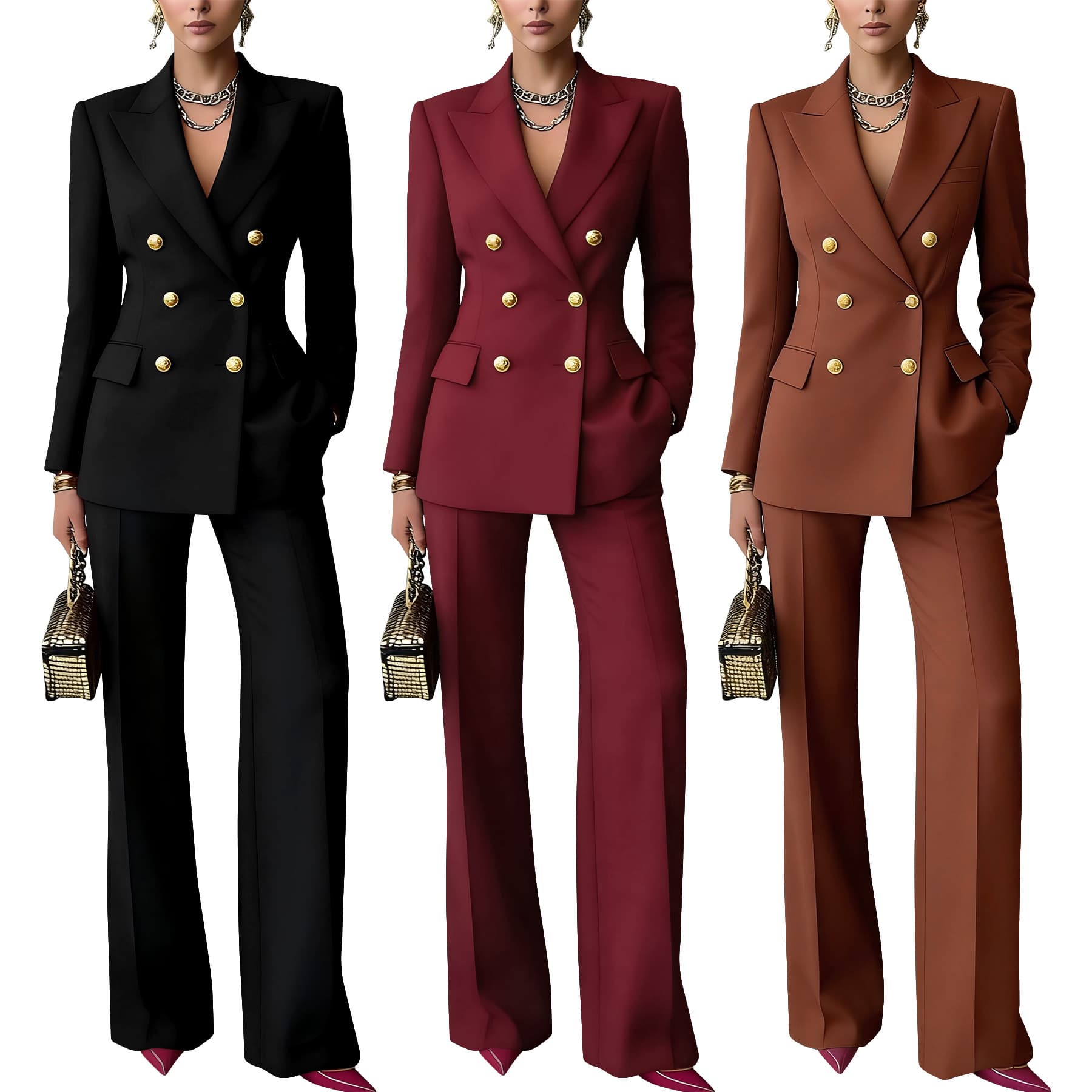 Women's Professional Blazer And Trousers Set - Solid Color Lapel Suit For Office Wear Elevate Professional Presence