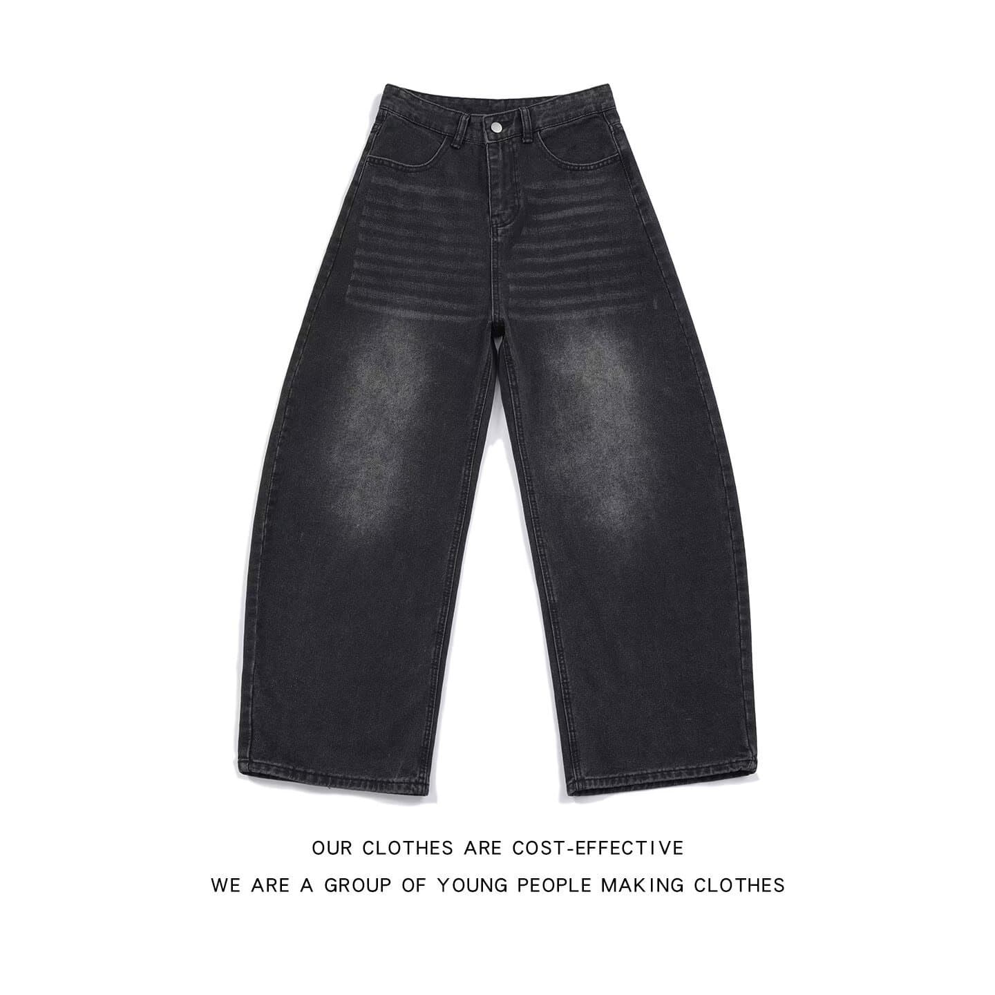​​"Vintage Black Distressed Dagger Print Wide Leg Jeans For Women – Retro Loose Fit Baggy Denim Pants With Artistic Wash | 90s Grunge Style"​​