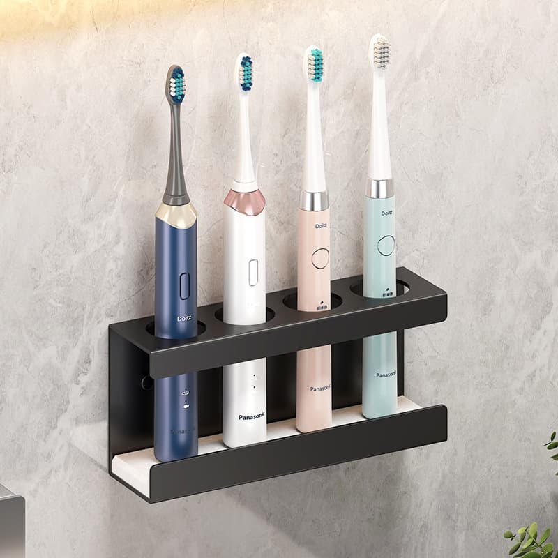 Space-Saving Toothbrush Holder With Absorbent Diatomite Base – Wall-Mounted No-Drill Organizer For Electric & Manual Toothbrushes
