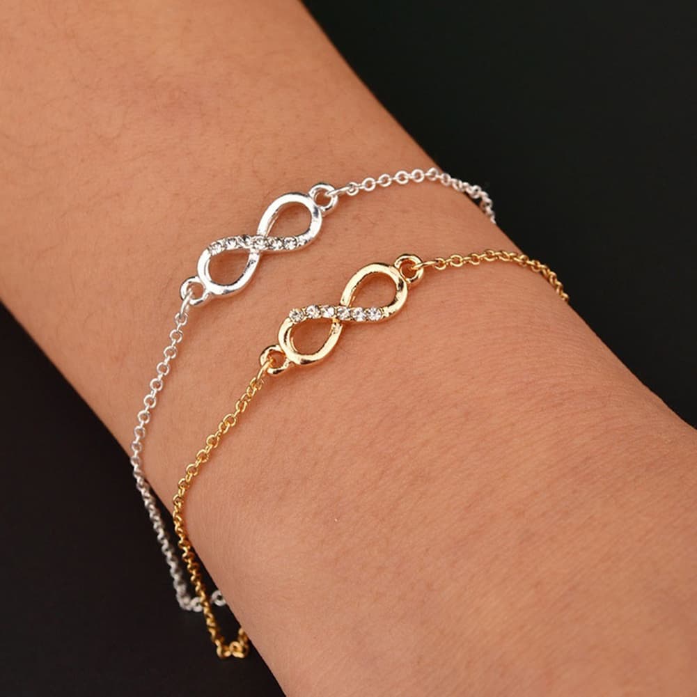 Shuosbai Women Simple Infinite Love Rhinestone 8Shape Pendant Thin Chain Bracelet Jewelry