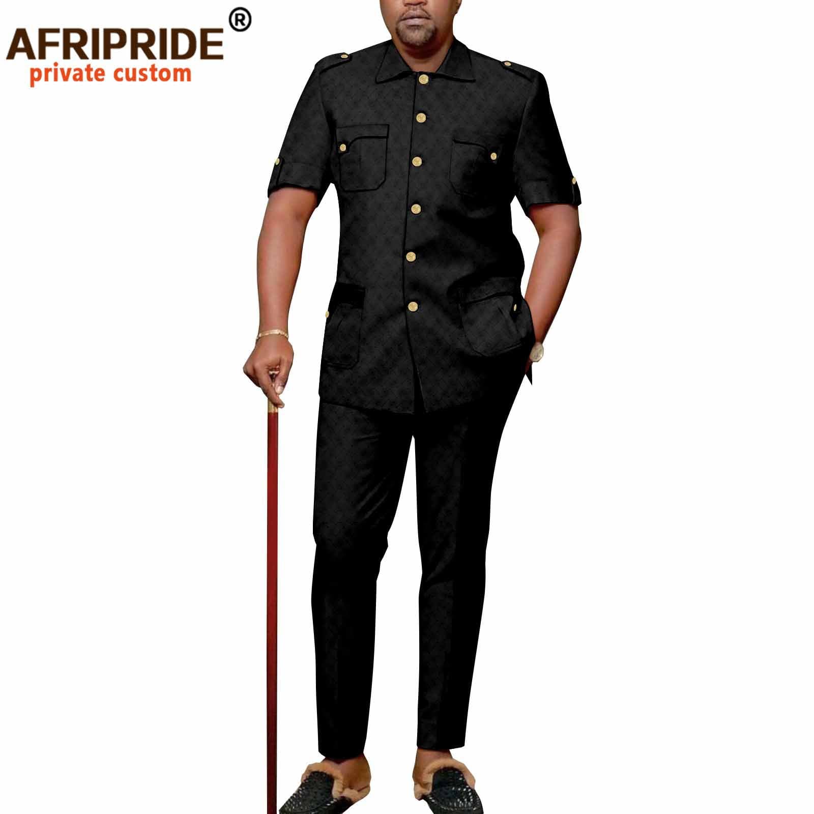 Men's Clothing African Ethnic Solid Color Men's Casual Jacket + Pants