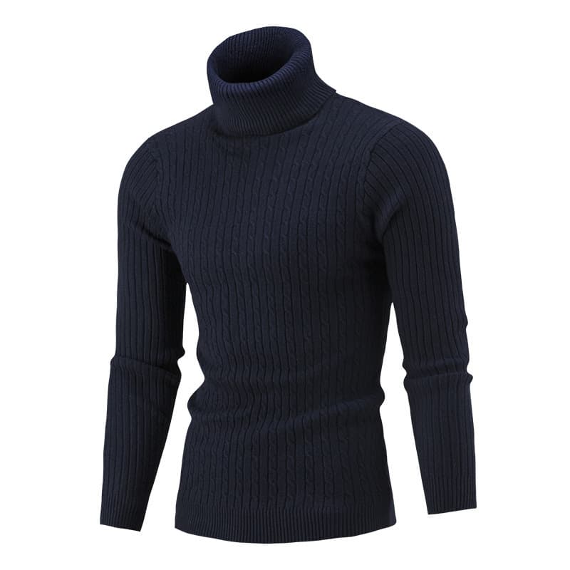 Pull en tricot pour homme, col montant, torsadé, couleur unie, décontracté, chaud, col roulé, hiver