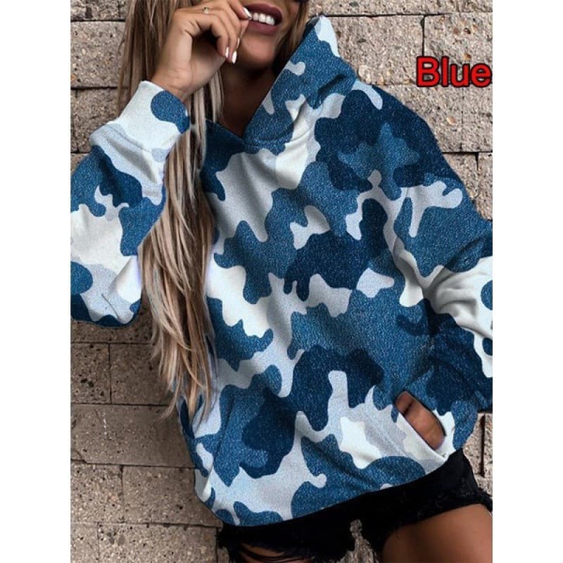 Women's Camouflage Printed Loose Long-sleeved Hooded Tie-dyed Women's Sweatshirt