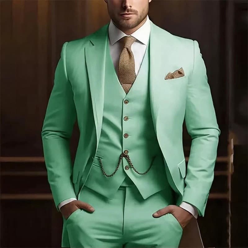 Ensemble de costume 3 pièces premium pour homme - Coupe slim, blazer de mariage et de cérémonie avec gilet et pantalon