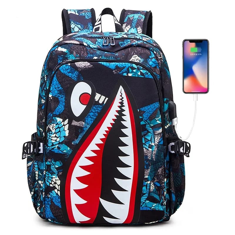 Elementary Bookbag Travel Rucksack Cartoon Shark Print Primary School Student Satchel Backpack Mochila Infantil