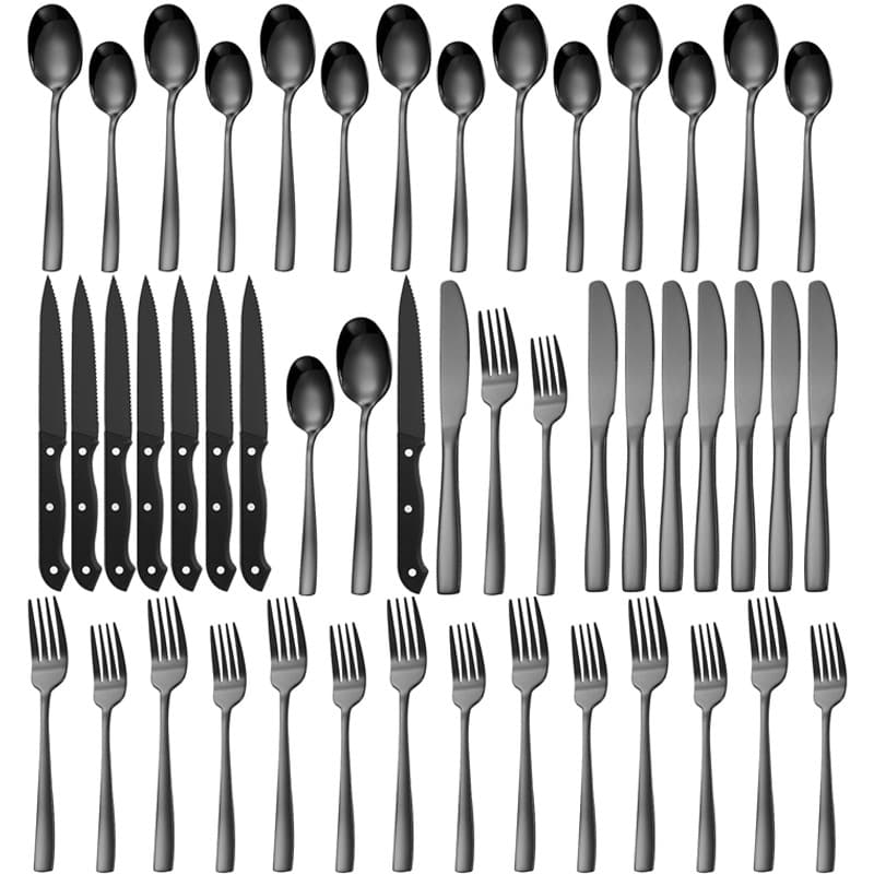 Square Handle Cutlery Set – 48-Piece Stainless Steel Knife, Fork & Spoon Set For 8-Person Fine Dining, Steak & Everyday Use