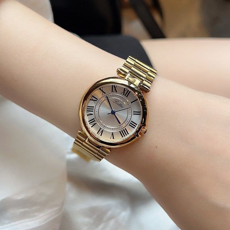 Shigaodi Ins style steel strap wristwatch fashion gold watch women's temperament in ancient times
