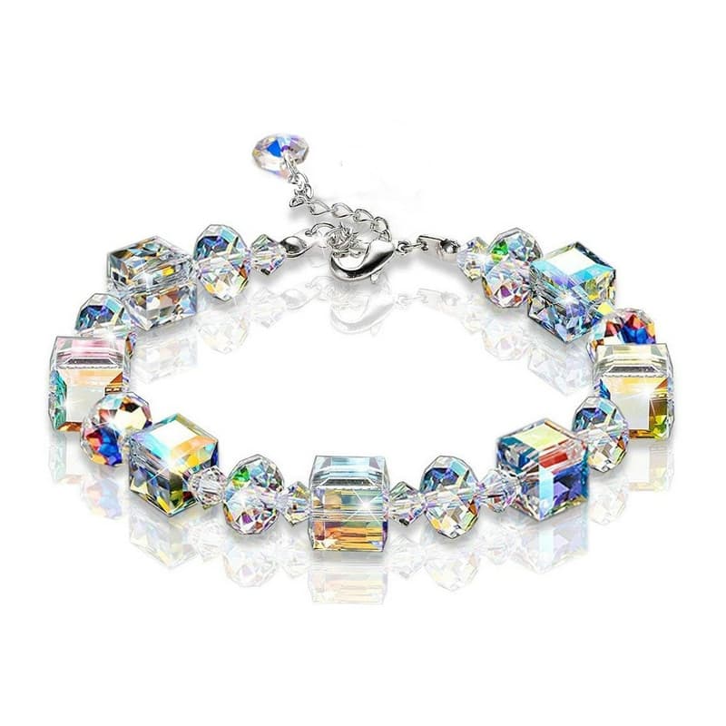 Crystal Cube Bracelet Sweet Candy Sparkles Geometric Element Glass Chain Silver Color Fashion Jewelry